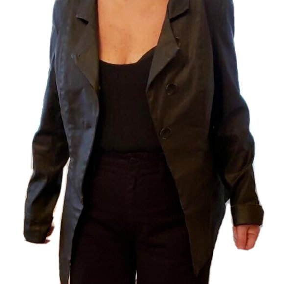 STUDIO B3 BLACK ASSYMETRIC COTTON COATED JACKET, SIZE 44/46 - Picture 2 of 13